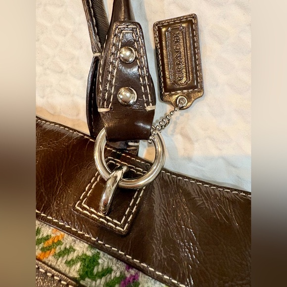 COACH Penelope Tattersall Wool Plaid Satchel Bag  Purple Interior patent trim EU - Picture 8 of 15